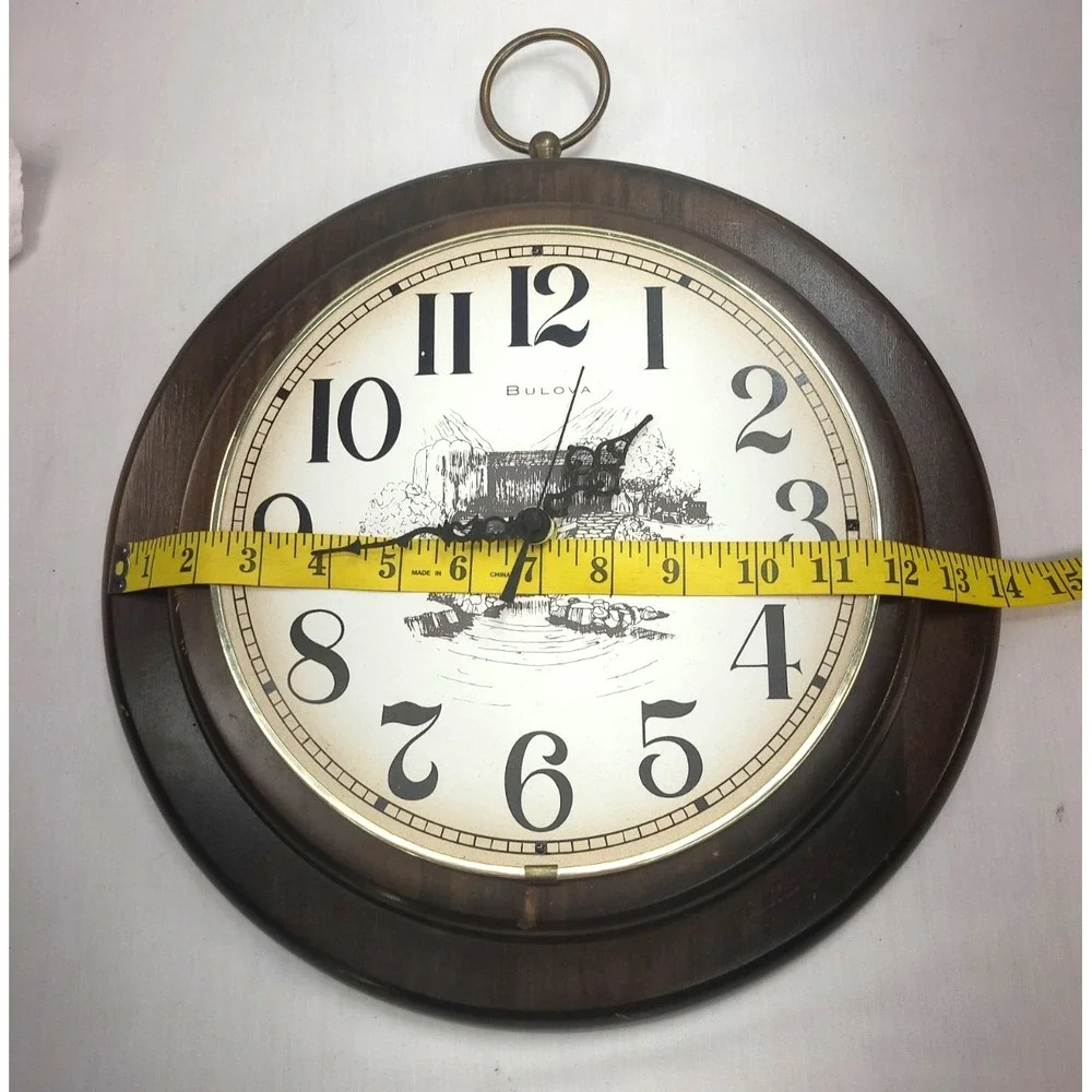 Bulova Quartz Vintage Wall Clock Wooden Round 13.5 Inch Vintage